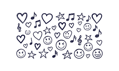 Charming hand drawn collection of cute doodle elements for children s designs