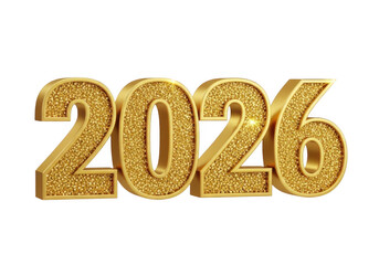 Golden glitter 2026 new year celebration number design isolated on transparent background
