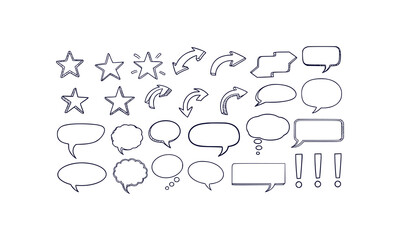 Hand drawn sketch elements including stars arrows and speech bubbles for creative design