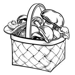 A basket full of mushrooms. Vector illustration.