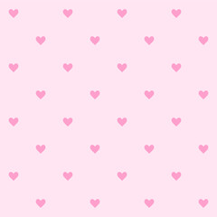 Vector illustration. Seamless pattern of pink hearts on a light pink background. Design for fabric, packaging, wrapping paper, Valentine's Day, pastel pink background with hearts