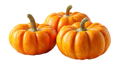 Obraz premium A vibrant display of three orange pumpkins with stems against a dark isolated background scene view