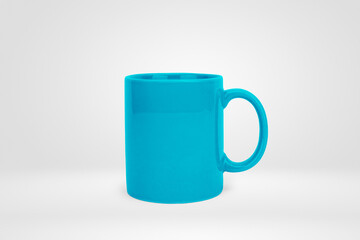 Isolated Cyan Blue Ceramic Coffee Mug on a Minimalist White Background