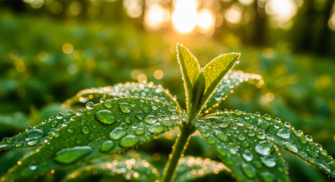 green leaf with dew drops - Powered by Adobe