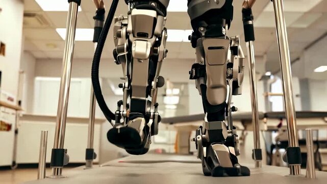 Patient Undergoing Rehabilitation with Advanced Robotic Exoskeleton for Leg Support and Mobility Training.