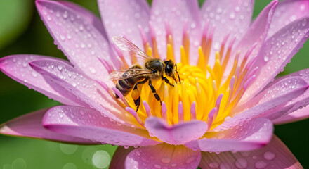 close up of a bee on a flower from close up