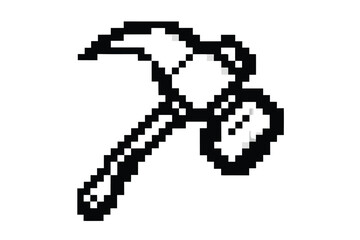 Fototapeta premium A black pixelated hammer with a claw emerges on a clean, white background