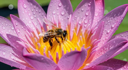 close up of a bee on a flower from close up