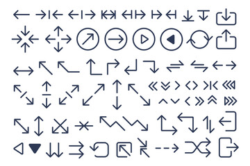Direction and dimension arrows, pointer up and down, forward and backward line icon set. Scalable arrows to measure size, proportion expand, swipe thin black outline symbols vector illustration