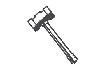 Black and white mallet tool line art is featured prominently on a blank backdrop