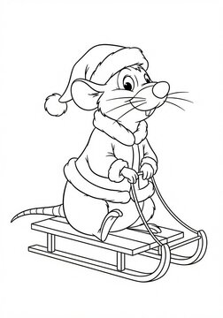 mouse in santa suit sledding clip art preview