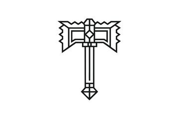 Decorative battleaxe with geometric ornamentation showcases a weapon with a minimal line pattern on white