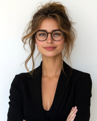 Portrait of a woman with glasses and black blazer