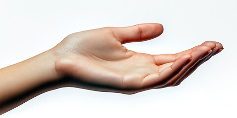 A single open human hand against white background