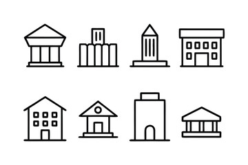 Fototapeta premium Eight Simple Line Art Icons of Various Building Types architecture house