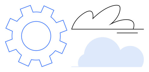 Gear and cloud elements suggesting technology, innovation, and networking. Ideal for process optimization, cloud computing, automation, digital management, innovation integration teamwork. Flat
