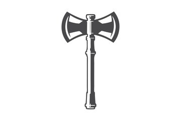 Medieval battle axe with two heads stands isolated against a plain white backdrop
