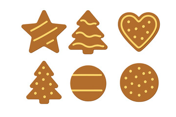 Six festive gingerbread cookies with colorful icing decorations