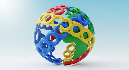 3D render of intertwined ribbons in different colors forming a globe — unity and collaboration