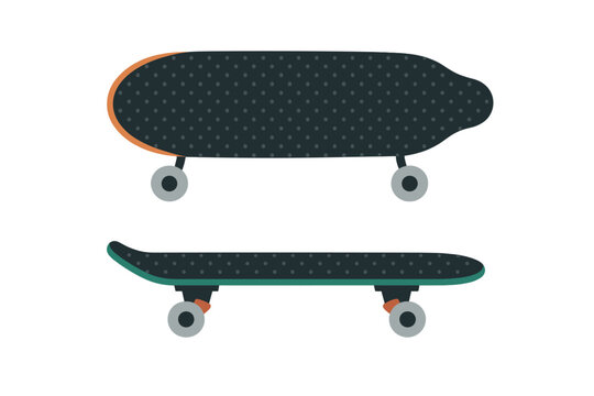Skateboard top and side view with detailed grip tape texture