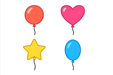 Assortment of colorful balloons in round, heart, and star shapes
