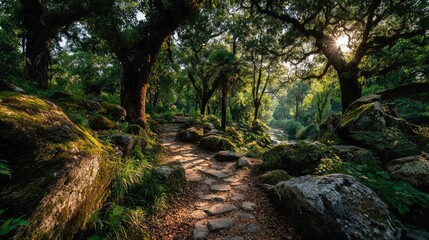 Stone Path Through Lush Green Forest