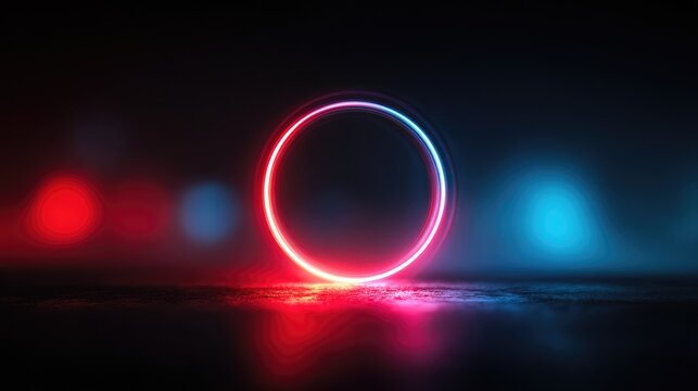 Neon light ring in dark environment - Powered by Adobe