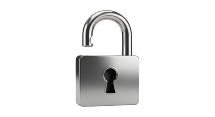 Open padlock isolated on transparent background, symbolizing freedom, access, and unlocked security
