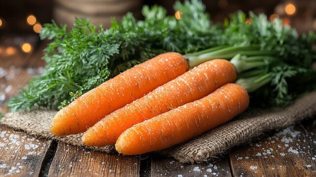 fresh carrots on wooden table