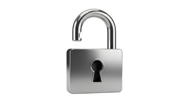 Open padlock isolated on transparent background, symbolizing freedom, access, and unlocked security - Powered by Adobe