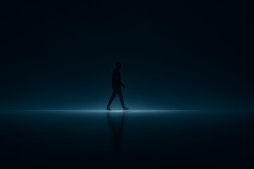 Silhouette of Man Walking in Blue Light – Journey and Solitude Concept