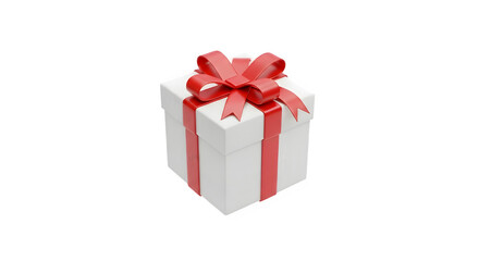 Obraz premium A white gift box with a red ribbon and bow isolated on transparent background is ready to give