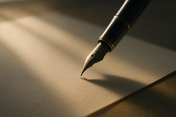 Fountain Pen on Paper in Warm Light – Creativity and Expression Concept