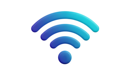 A 3d rendering of a blue and cyan wifi symbol isolated on transparent background
