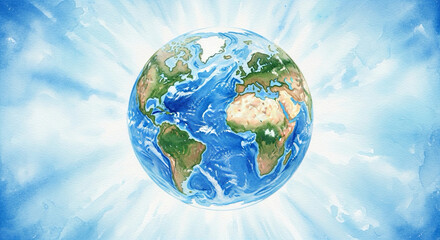 watercolor-style Earth blending into blue and white tones — harmony and balance