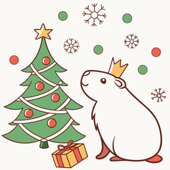 Whimsical Capybara feeling Shy in a Christmas setting with with a tiny crown – colored in Festive Cheer