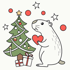 Playful Gentle Capybara design, styled with holding a heart and Festive Cheer shades in a Christmas setting