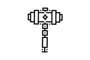 Pixelated war hammer is depicted with its complex squared block pattern in detail