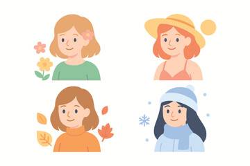 Four seasons portrait collection of a young woman in different outfits and weather