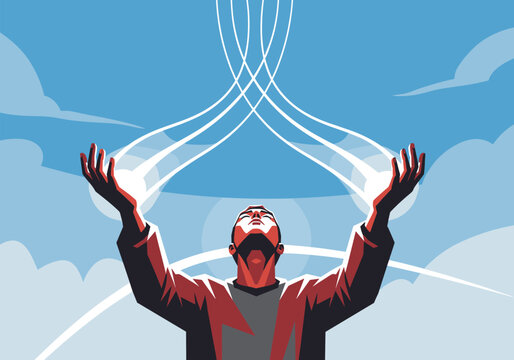 Abstract art of man reaching for sky in modern style