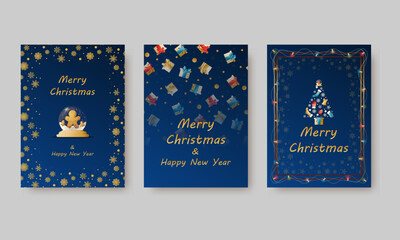 Elegant vector design for Christmas invitation, card, poster, wallpaper. Luxury Christmas ball, snow background, festive frame on colored background.