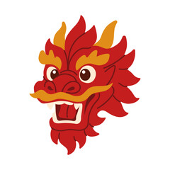 A cartoon dragon with red and orange scales and a mouth wide open. The dragon has a happy expression and is looking at the camera
