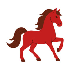 A red horse with a black mane and tail. The horse is standing on a white background