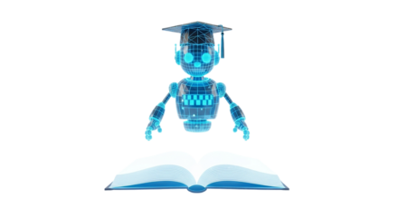 Robot Graduation Futuristic Learning with AI Academic Achievement and Smart Education Concept of Advanced Technology