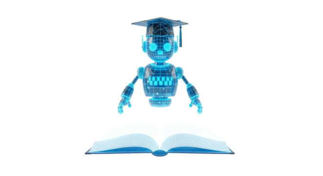 Robot Graduation Futuristic Learning with AI Academic Achievement and Smart Education Concept of Advanced Technology