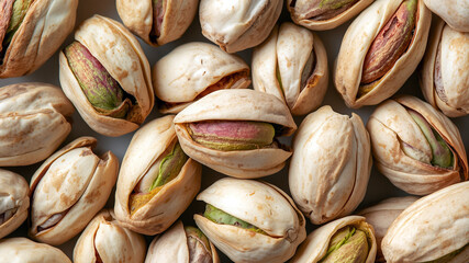 Overhead Close Up Display of Organic Pistachio Nut Food Arrangement. Generative AI.
