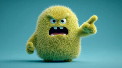 Cute furry monster cartoon character displaying emotional progression from angry to confused and surprised - Powered by Adobe