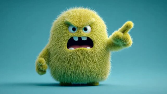 Cute furry monster cartoon character displaying emotional progression from angry to confused and surprised