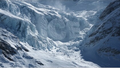 Icy landscape with the inscription "ICE" on the slope.