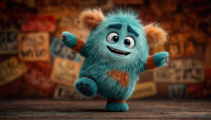 Friendly cartoon monster full of energy.